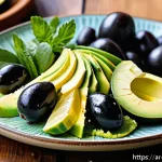 Home 20 저탄수화물 다이어트와 대체 간식 추천 - A vibrant and elegant Middle Eastern-style low-carb snack platter featuring sliced ripe avocado driz...